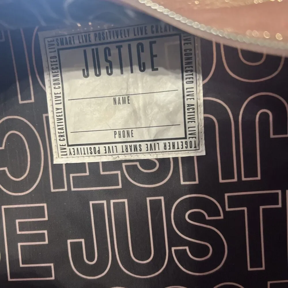 Justice Girls Backpack Pink Rose‎ Gold Initial M Side Pockets Full Size 17 Inch